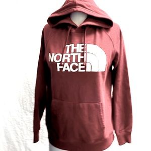 Women’s THE NORTH FACE Half Dome Pullover Hoodie Big Logo Size S. Burgundy